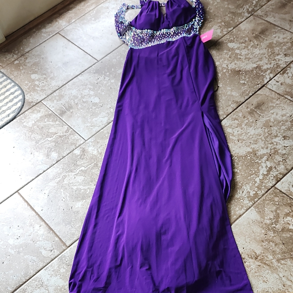 *PromGirl Purple Beaded Backless Evening Gown